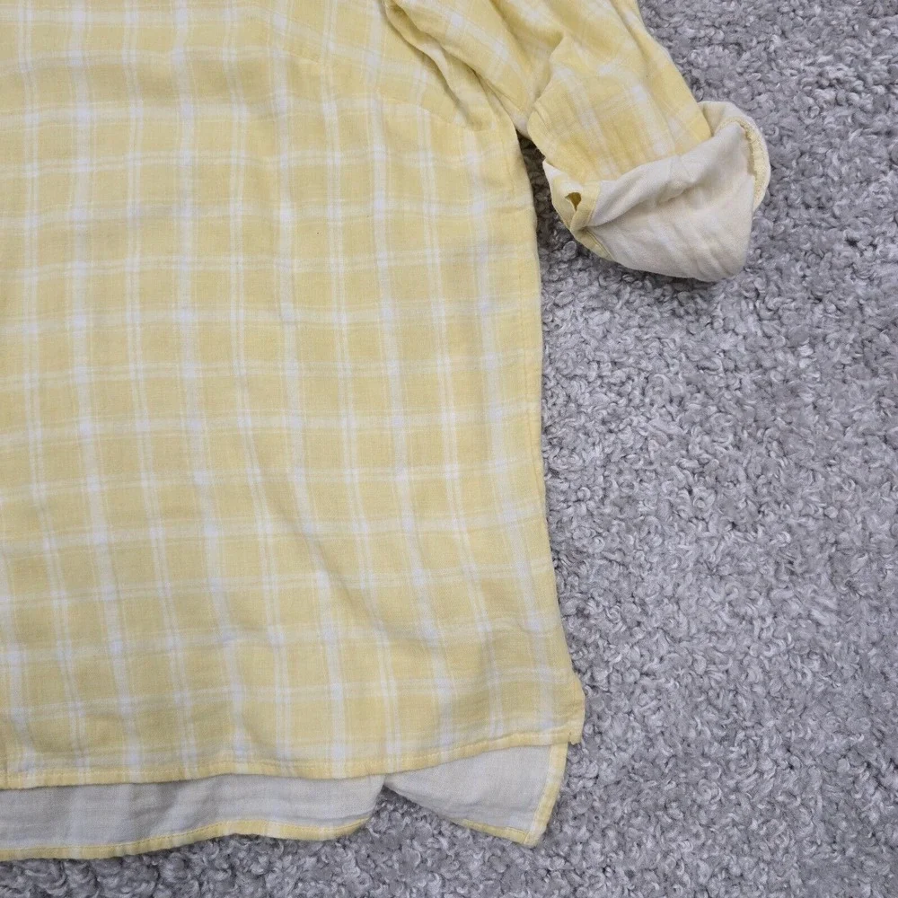 J Jill Womens Plaid Button‎ Up Shirt Yellow White Roll Tab Size 2X Coastal - Picture 2 of 11